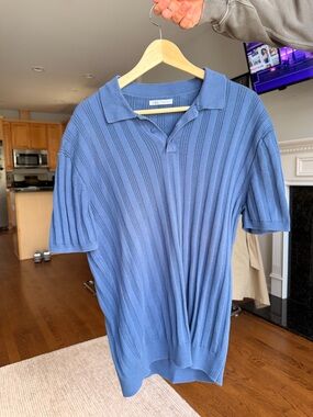 Men's Zara Blue Short-Sleeve Knit Polo